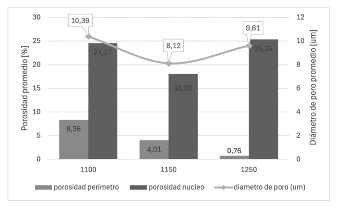Porosidad en perímetro y núcleo