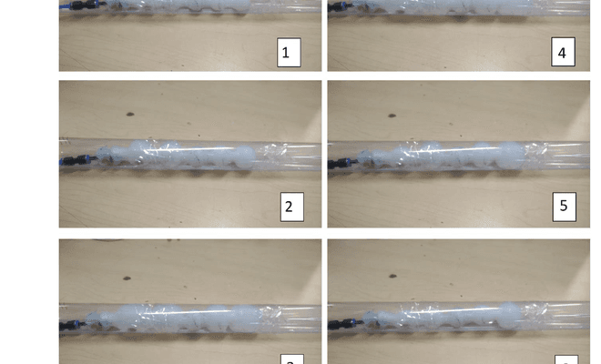 Secuencia de inflado de un robot peristáltico dentro de un tubo