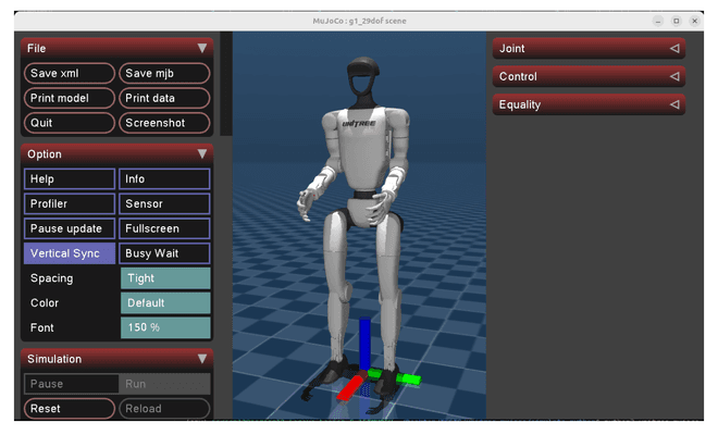 Modelo del humanoide en el entorno de simulación MuJoCo